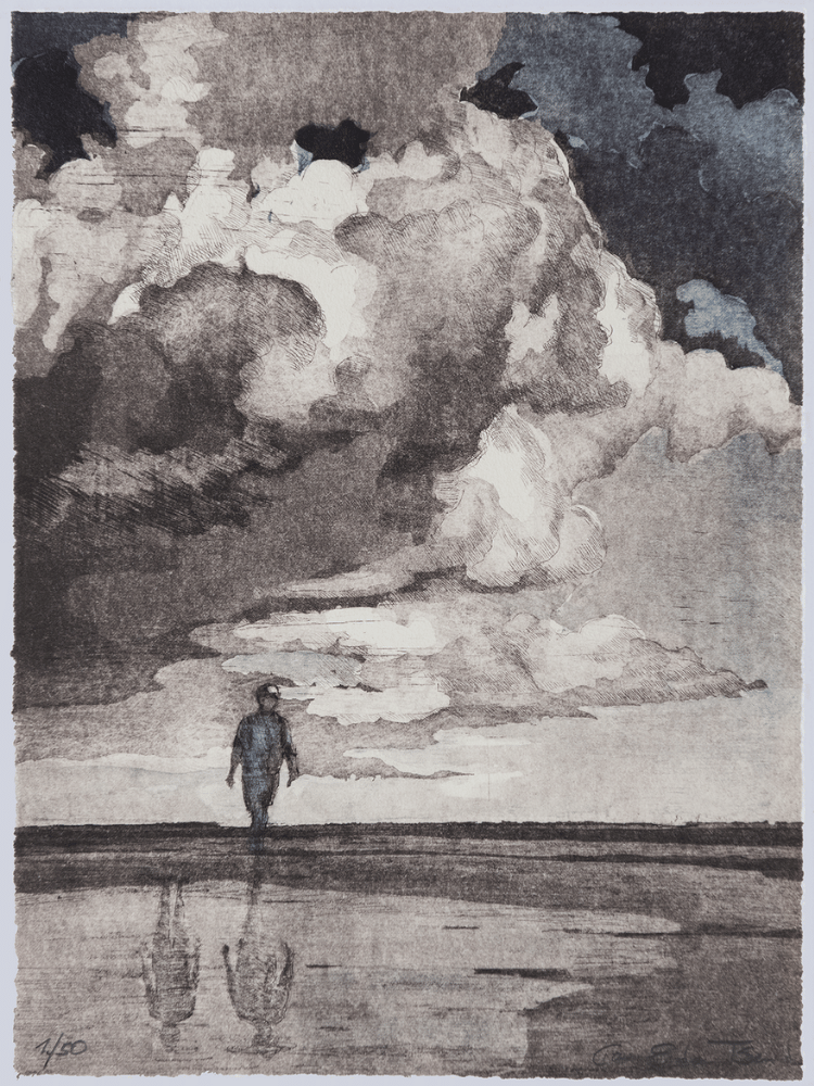 Am Strand, 2025, 30x40 cm, Aquartinte auf Papier Am Strand, 2025, 30x40 cm, Aquartinte auf Papier